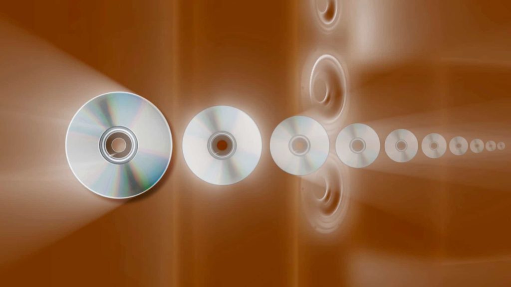 Music Video Menu Background with CDs and Speaker Horns